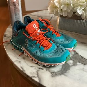 Womens 8 On Cloud Flow Running Shoes CloudFlow Atlantis Flame Blue Orange
